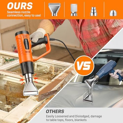 SEEKONE Heat Gun 1800W Heavy Duty Fast Heat Hot Air Gun Kit with 752℉&1112℉（400℃-600℃） Dual-Temperature Settings and 4 Nozzles with Overheat Protection for Crafts, Shrinking PVC, Stripping Paint