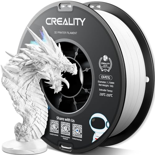 Official Creality PETG 3D Printer Filament 1.75mm 1KG (2.2lbs), High Precision, Strong Toughness, Odorless, Better Flow, Moistureproof 3D Printing CR PETG Filament, White
