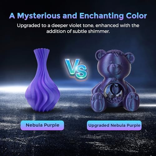 FLASHFORGE PLA Filament 1.75mm +/- 0.02mm Upgraded Nebula Purple, Color Changeable 3D Printer Filament 1kg, Chameleon 3D Printing Filament Changing Colors with Light, Perfectly Conceals Layer Lines