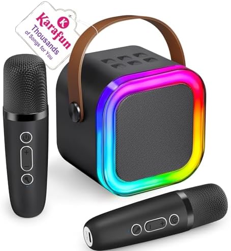 IROO Mini Karaoke Machine for Kids, 2025 TOP Toys Birthday Gifts Ideas for Girls Ages 4, 5, 6, 7, 8, 9, 10, 12+ Years Old, Portable MP3 Player with 2 Wireless Mics for Party(Black)