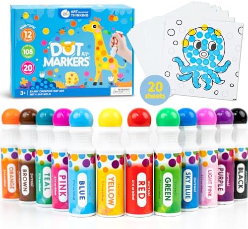 Jar Melo Washable Dot Markers for Toddlers 1-3, 12 Colors Dot Paints with 108 PDF & 20 Physical Activity Papers, Non-Toxic Bingo Daubers for Toddlers 2-4, Kids Arts and Crafts Supplies