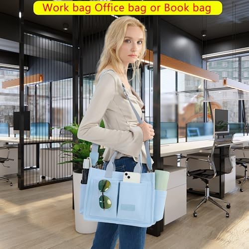 Tote Bag for Women With Compartments,Large Canvas Tote Women's Purse Crossbody Bags Work Laptop Book Bag Satchels Handbags