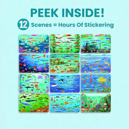 Cupkin Ocean Sticker Book Activity for Kids, Toddler Airplane Travel Essentials, 500+ Shark Stickers for Kids + 12 Scenes + 12 Coloring Book Pages, Deep Blue Sea Gift, Kid Crafts Ages 2-8