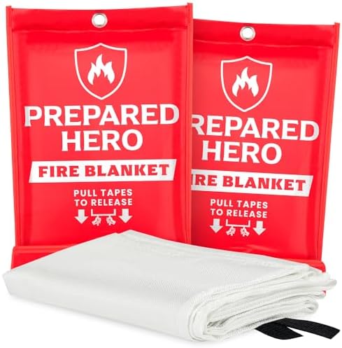 Prepared Hero Emergency Fire Suppression Blanket - 2 Pack, 40' x 40' Fiberglass Blanket for Kitchen and Home