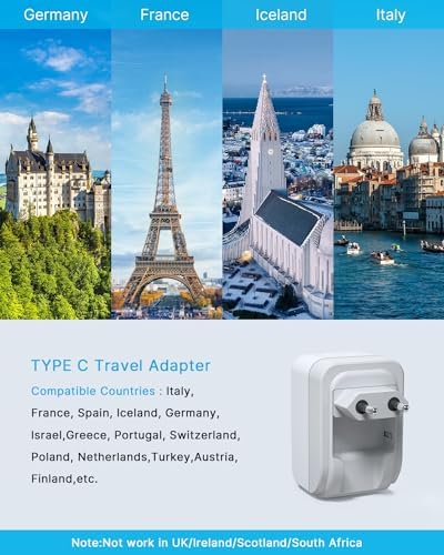 2 Pack European Travel Plug Adapter, VINTAR Foldable International Power Adapter with 2 AC Outlets 3 USB Charging Ports(2 USB C), Type C Power Adaptor to Most Europe Italy Spain France Iceland Germany