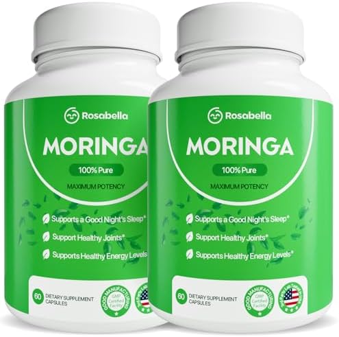 Rosabella Moringa Capsules - Pure Moringa Powder, Energy, Skin, Immune & Gut Health Superfood, Rich in Antioxidants, Essential Vitamins & Amino Acids, Natural Green Superfood Supplement - 120 Count