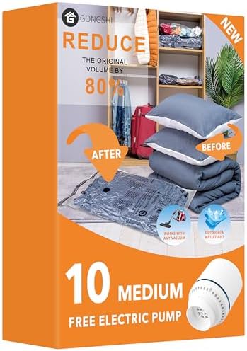10 Medimu Vacuum Storage Bags with Electric Pump, Plastic Packaging Bags,Space Saver Sealer Compression Bags for Blankets, Comforters, Pillows, Clothes Storage
