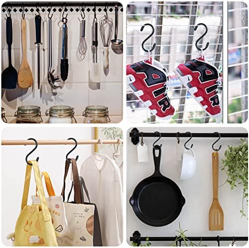 30 Pack Vinyl Coated Heavy Duty S Hooks for Hanging Plants, Clothes, Non Slip Steel Metal Black Rubber Coated Closet S Hooks for Hanging Jeans, Jewelry, Pot, Pan