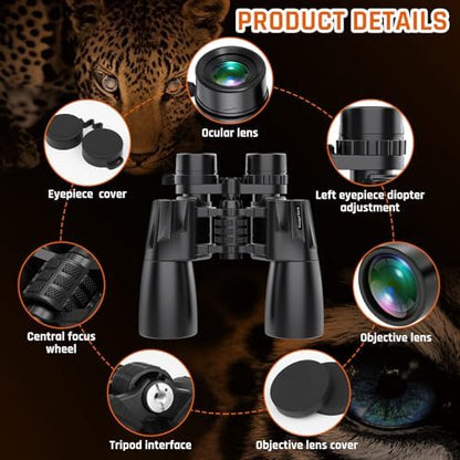 10-30x50 Zoom Binoculars for Adults, High Powered Military Binoculars for Bird Watching Traveling Hunting Concerts with Large View,BAK4,FMC Lens,Clear Low Light Vision at Night