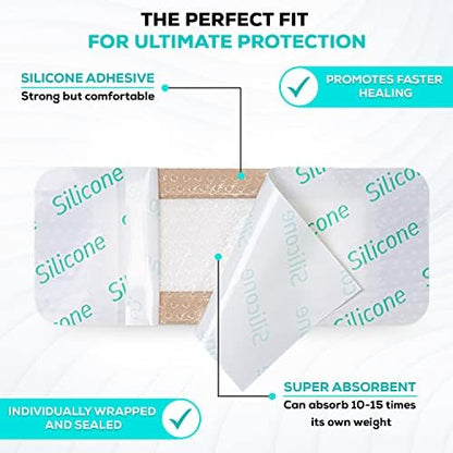 MedVanceTM Silicone - Bordered Silicone Adhesive Foam Dressing, 2"x5" (1.2"x3.4" pad) Box of 10 dressings