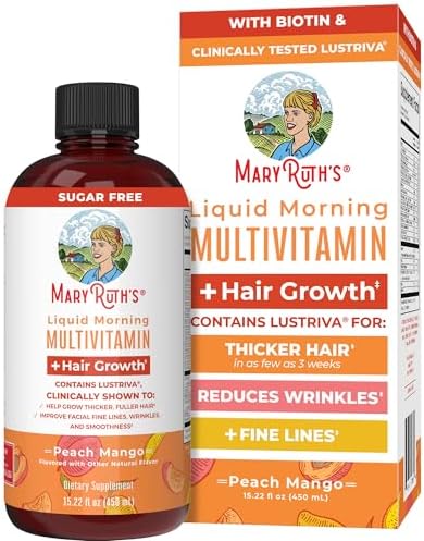 MaryRuth's Liquid Multivitamin + Hair Growth | Biotin 10000mcg | Lustriva Hair Growth Supplement | Clinically Tested in Women for Thicker Hair & Facial Wrinkles | Skin Care | Ages 18+ | 15.22 Fl Oz