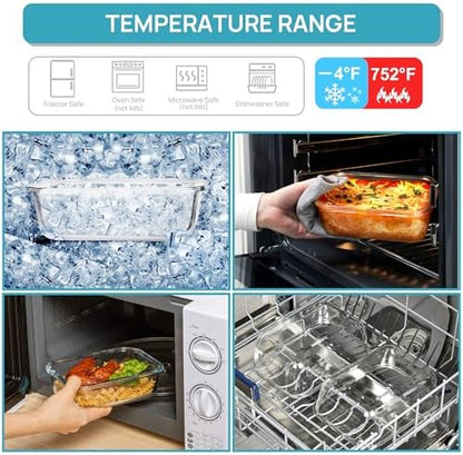 Vtopmart 2Pack 1860ml/ 63oz Large Glass Storage Containers with Lids, Meal Prep Food Container Set with Snap Airtight Lid for Baking, Microwave, Oven, Leak Proof, for Freezer, Dishwasher, Grey