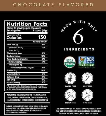 Truvani Vegan Pea Protein Powder | Chocolate | 20g Organic Plant Based Protein | 18 Servings | Keto | Gluten & Dairy Free | Low Carb | No Added Sugar