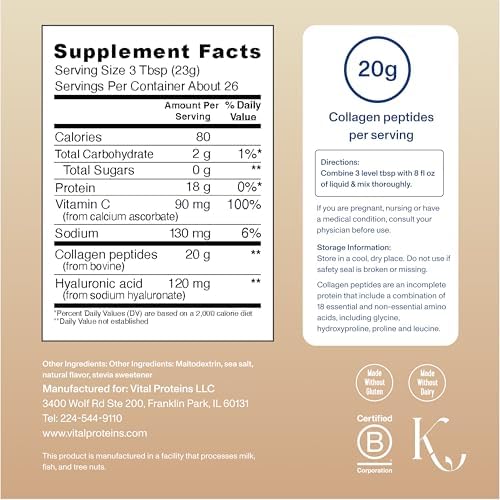 Vital Proteins Collagen Peptides Advanced, Hydrolyzed Peptides with Hyaluronic Acid and Vitamin C - Vanilla Flavor Powder, 21oz