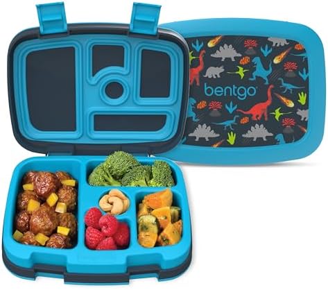 Bentgo Kids Prints Leak-Proof, 5-Compartment Bento-Style Kids Lunch Box - Ideal Portion Sizes for Ages 3-7, Durable, Drop-Proof, Dishwasher Safe, & PFAS & BPA-Free Materials (Dinosaur)