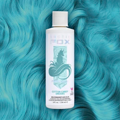 Arctic Fox Semi-Permanent Hair Dye, Vegan & Cruelty-Free, Pastel Blue, Ammonia-Free, Peroxide-Free, Conditioning Color, For Bleached Hair, Cotton Candy Dreams, 8 Fl Oz (Pack of 2)