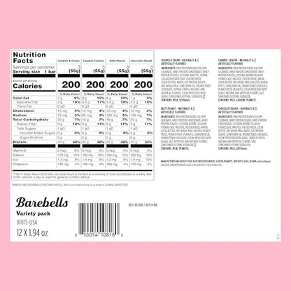 Barebells Protein Bars Variety Pack - 12 Count, 1.9oz Bars - Protein Snacks with 20g of High Protein - Chocolate Protein Bar with 1g of Total Sugars - Perfect on The Go Protein Snack & Breakfast Bars
