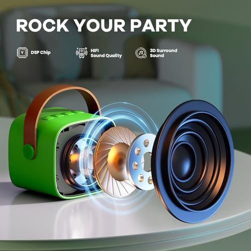 YLL Mini Karaoke Machine for Kids Adults, Portable Bluetooth Speaker with 2 Wireless Microphones, Birthday Gifts Toys for Girls Boys Ages 3, 4, 5, 6, 7, 8, 9,10,11,12+ Years Old Toddler (Green)