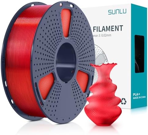SUNLU 3D Printer Filament PLA Plus 1.75mm, SUNLU Neatly Wound PLA Filament 1.75mm PRO, PLA+ Filament for Most FDM 3D Printer, Dimensional Accuracy +/- 0.02 mm, 1 kg Spool(2.2lbs), Transparent Red