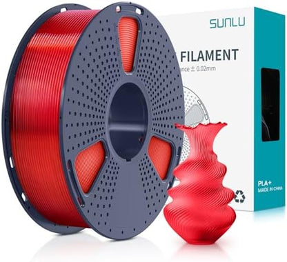 SUNLU 3D Printer Filament PLA Plus 1.75mm, SUNLU Neatly Wound PLA Filament 1.75mm PRO, PLA+ Filament for Most FDM 3D Printer, Dimensional Accuracy +/- 0.02 mm, 1 kg Spool(2.2lbs), Transparent Red