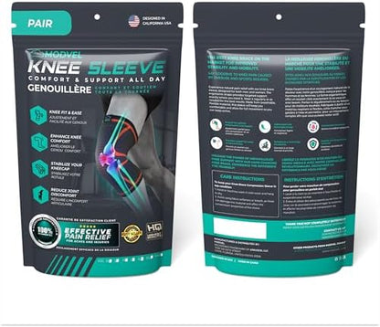 Modvel Compression Knee Brace for Women & Men, 2-Pack Knee Brace for Running Knee Pain, Knee Support Compression Sleeve, Workout Sports Knee Braces for Meniscus Tear, ACL & Arthritis Pain Relief