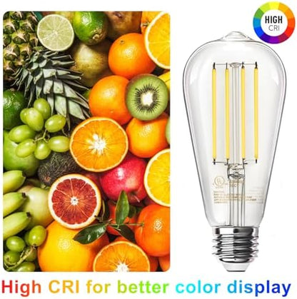 TJOY 12 Pack Vintage 8W ST58 LED Edison Light Bulbs, Dimmable, 60W Equivalent, 800Lumens, 2700K Warm White, E26 Base LED Filament Bulb, CRI80+, Antique Glass Style for Home, Bedroom, Office, Farmhouse