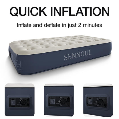 SENNOUL Air Mattress Twin with Built in Pump - 2 Mins Quick Self Inflatable,13"/550lbs Max Blow Up Bed, All Night Stability No Lost Air，No Peculiar Smell for Camping,Home,Guests & Portable Travel