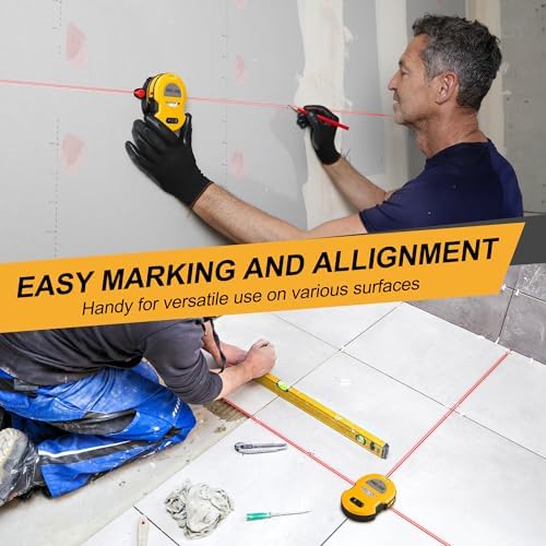 PREXISO Multi Surface Laser Level LED Light Vial, 30Ft Horizontal & Vertical Line Laser with Wall Mount Base, 2 Pins, 10 Sticker, 2 AA Batteries for Hanging Frames & Picture, Construction Wall Writing