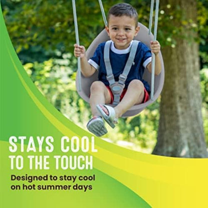 Swurfer Coconut Toddler Swing – Comfy Baby Swing Outdoor, 3- Point Adjustable Safety Harness, Secure, Safe Quick Click Locking System, Blister-Free Rope, Easy Installation, Ages 6-36 Months