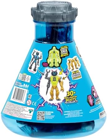 MRBEAST LAB Hybrids Multi Pack, Reveal Different Hybrid Parts to Create 2 Mix & Match Action Figures, Plus Parts of The Golden Panther Dragon, Fuse Beast Combinations, Lab-Bot vs GID Skeleton