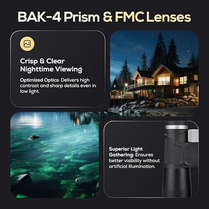 12x50 High Power Binoculars for Adults – HD Waterproof Binoculars with BaK-4 Prism, Phone Adapter & Tripod Mount – Bird Watching, Hunting, Stargazing, Travel, Cruise - Jet Black