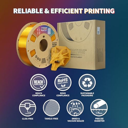 OVERTURE PLA Filament 1.75mm PLA 3D Printer Filament, 1kg Cardboard Spool (2.2lbs), Dimensional Accuracy +/- 0.02mm, Fit Most FDM Printer (Royal Gold)