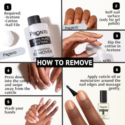 Pronto 16 Oz Acetone Nail Polish Remover and Nail Cuticle Oil Duo, 100 Percent Pure Acetone for Natural, Gel, Acrylic Nails, Cuticle Oil Drops for Repairing Damaged Cuticles and Nail Hydration