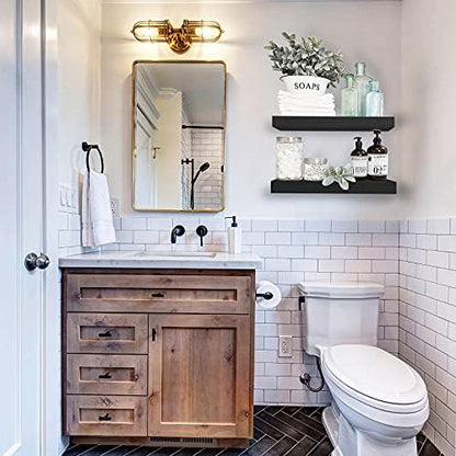 QEEIG Black Bathroom Floating Shelves for Wall Shelf Over Toilet Wall Mounted Farmhouse Small 16 inch Set of 2 (008-40B)