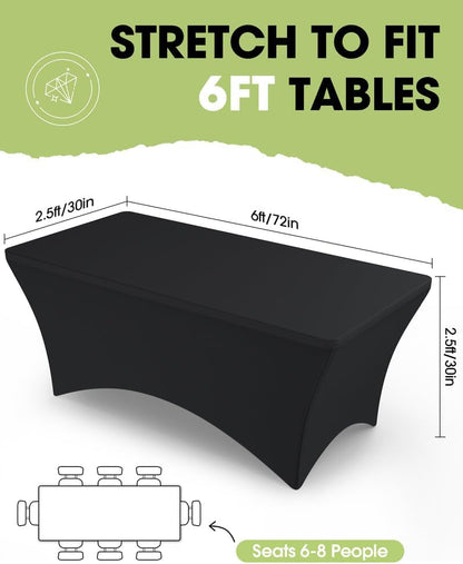Pureegg Spandex Tablecloth 6ft - 2 Pack, Fitted and Tight Cloth for Rectangle Table, Wrinkle-Free and Stretch Table Cover for Party, Wedding, Banquet and Birthday, Black