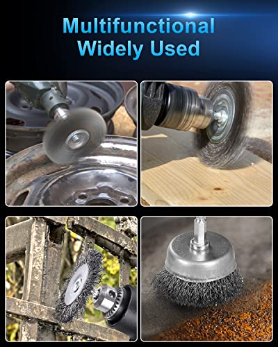 15 Pack Carbon Steel Wire Wheel Brush, Rocaris Cup Brush, Wheel Brush, Pen Brush Set with 1/4-Inch Hex Shank for Rust Removal, Corrosion and Scrub Surfaces