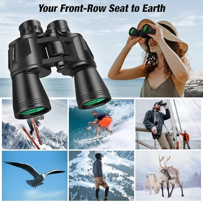 Binoculars for Adults High Powered, Military Compact HD Professional/Daily Waterproof 20x50 Binoculars for Bird Watching Travel Hunting Football Games Stargazing with Carrying Case & Strap