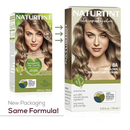 Naturtint 8A Ash Blonde Permanent Hair Color (Pack of 6), Ammonia Free, Vegan, Cruelty Free, up to 100% Gray Coverage, Long Lasting Results (Packaging may vary)