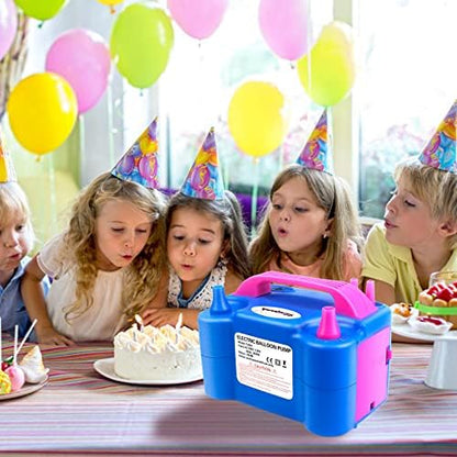 FLSEPAMB Balloon Pump, Electric Balloon Pump, Portable Dual Nozzle 110V 600W Electric Balloon Blower, Balloon Pump Electric for Party Decorations with Tying Tool, Colored Ribbons
