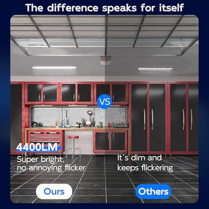 hykolity 4 Pack 4FT LED Shop Light Linkable, 4400lm, 42w(250w Equivalent), 5000K Utility Shop Lights, Hanging or Flush Mount, with Power Cord and On/Off Switch