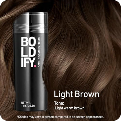 BOLDIFY Hair Fibers (28.5g) - Fill In Thinning and Fine Hair for an Instantly Fuller, Thicker Look - 14 Shades for Women & Men - Light Brown