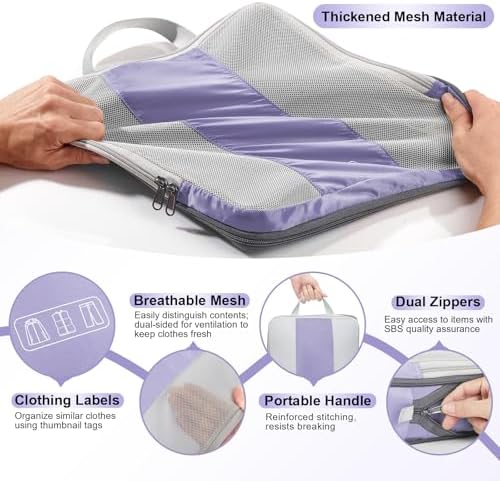 8 Set Compression Packing Cubes for Travel Essentials,Compressible Expandable Packing Cubes for Suitcase,OlarHike Luggage Organizer Bags for Travel,Handy Helper for Organizing Clothes(Purple Gray)