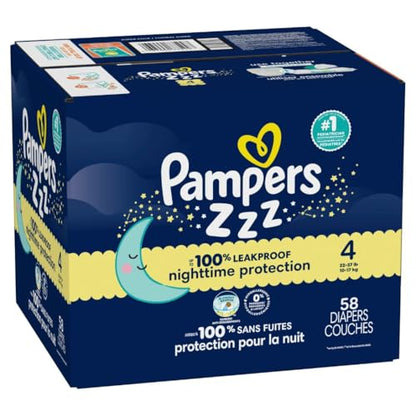 Pampers Overnight Diapers - Swaddlers Overnights - Size 4, 58 Count, Disposable Baby Diaper, Night Time Leak and Skin Protection