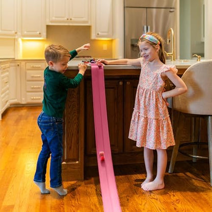 FlexTrack 5000 Flexible Race Car Track for Kids Toy with Suction Cups Compatible with Hot Wheels and Diecast 1/64th Cars and More 15 Feet Long Rolls Up Portable Racetrack (Princess Pink)