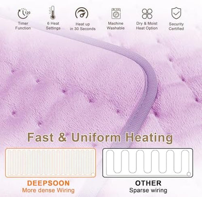 Heating Pad-Electric Heating Pads for Back,Neck,Abdomen,Moist Heated Pad for Shoulder,Pain Relieve,Dry&Moist Heat & Auto Shut Off(Lavender, 20''×24'')
