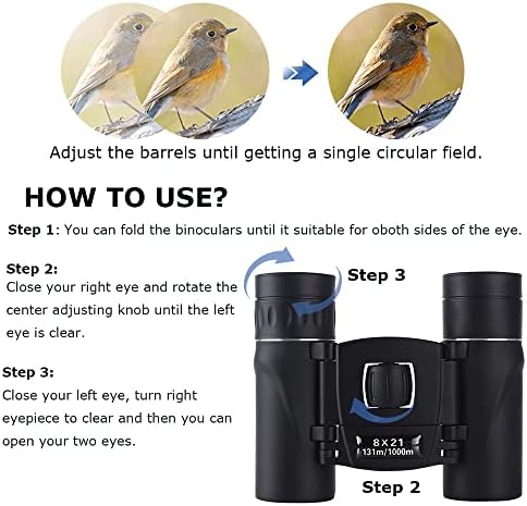 8x21 Compact Binoculars for Adults Teens, Mini Small Full Optical Binoculars for Bird Watching Opera Hiking Hunting Travel Concert (Black)