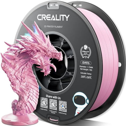Official Creality PETG 3D Printer Filament 1.75mm 1KG (2.2lbs), High Precision, Strong Toughness, Odorless, Better Flow, Moistureproof 3D Printing CR PETG Filament, Pink