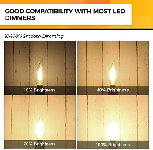 Hizashi 90+ CRI LED Candelabra Bulb 40W Equivalent E12 LED Bulb Dimmable 2700K Soft Warm White, Chandelier Light Bulbs, 4W 450LM Flame Tip CA10 Candle Light Bulbs, UL Listed - 12 Pack