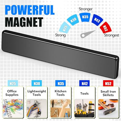 MIKEDE Heavy Duty Magnets, 12 Pack Strong Neodymium Magnets Heavy Duty Bar Magnet with Double-Sided Adhesive,Powerful Small Rare Earth Magnet for Fridge, Garage,Kitchen - 2.36 x 0.39 x 0.12in(N25)