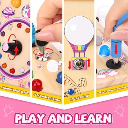 Unicorn Busy Board, Montessori Wooden Toddler Toys, Sensory Travel Toys, Ideal Gift for 1+ Year Old Girls (Unicorn Busy Board Plus V2)